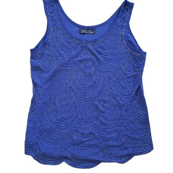 Francesca's Blue Rain Blue Beaded Sleeveless Top - Picture 6 of 8